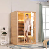 2-Person Hemlock Indoor Far Infrared Sauna with LED Star Lights and Control Panel